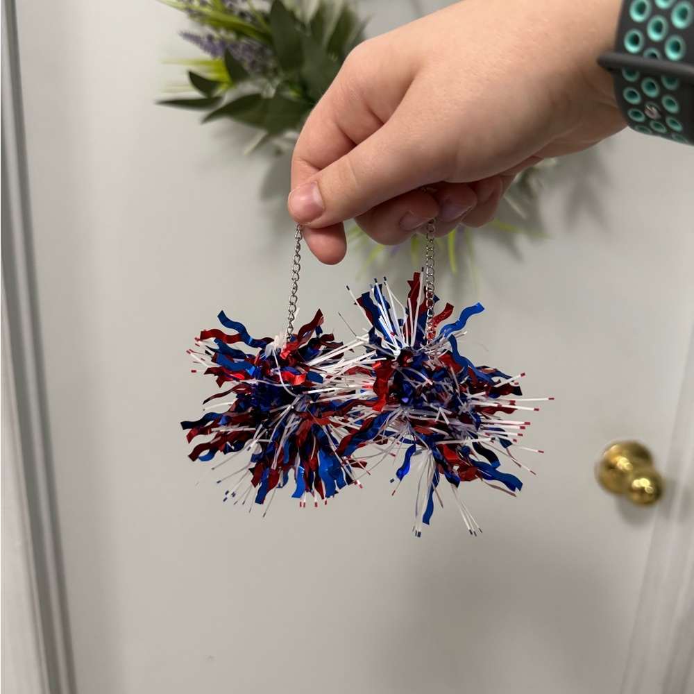 Red, White, and Blue Pom Pom Earrings